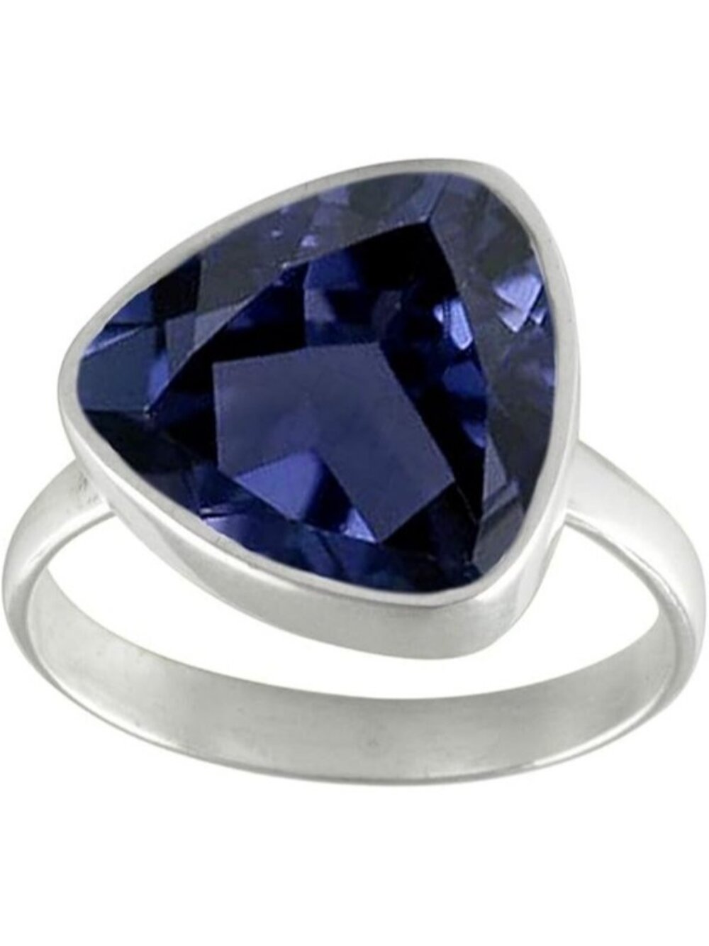 Natural-faceted Iolite Gemstone Ring Trillion Shape Silver Faceted Ring